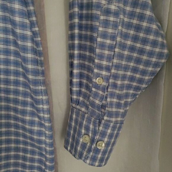 Chaps Mens Shirt Size L 16.5 Long Sleeve Button Up Blue Plaid Regular Fit Oxford - Picture 8 of 12